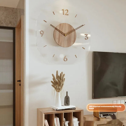 Transparent wooden frame wall clock with modern design in 35cm square size