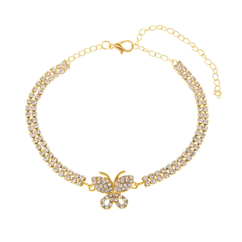 Butterfly anklet with bow design and sparkling gemstones for women