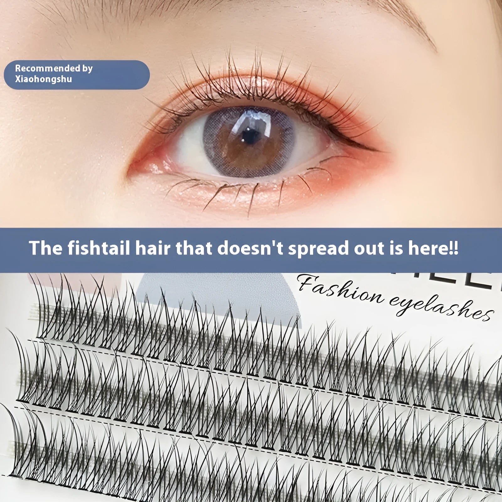 Black V-shaped fairy fishtail false eyelashes showing thick segment design with 8mm to 12mm length variations