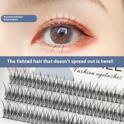 Black V-shaped fairy fishtail false eyelashes showing thick segment design with 8mm to 12mm length variations