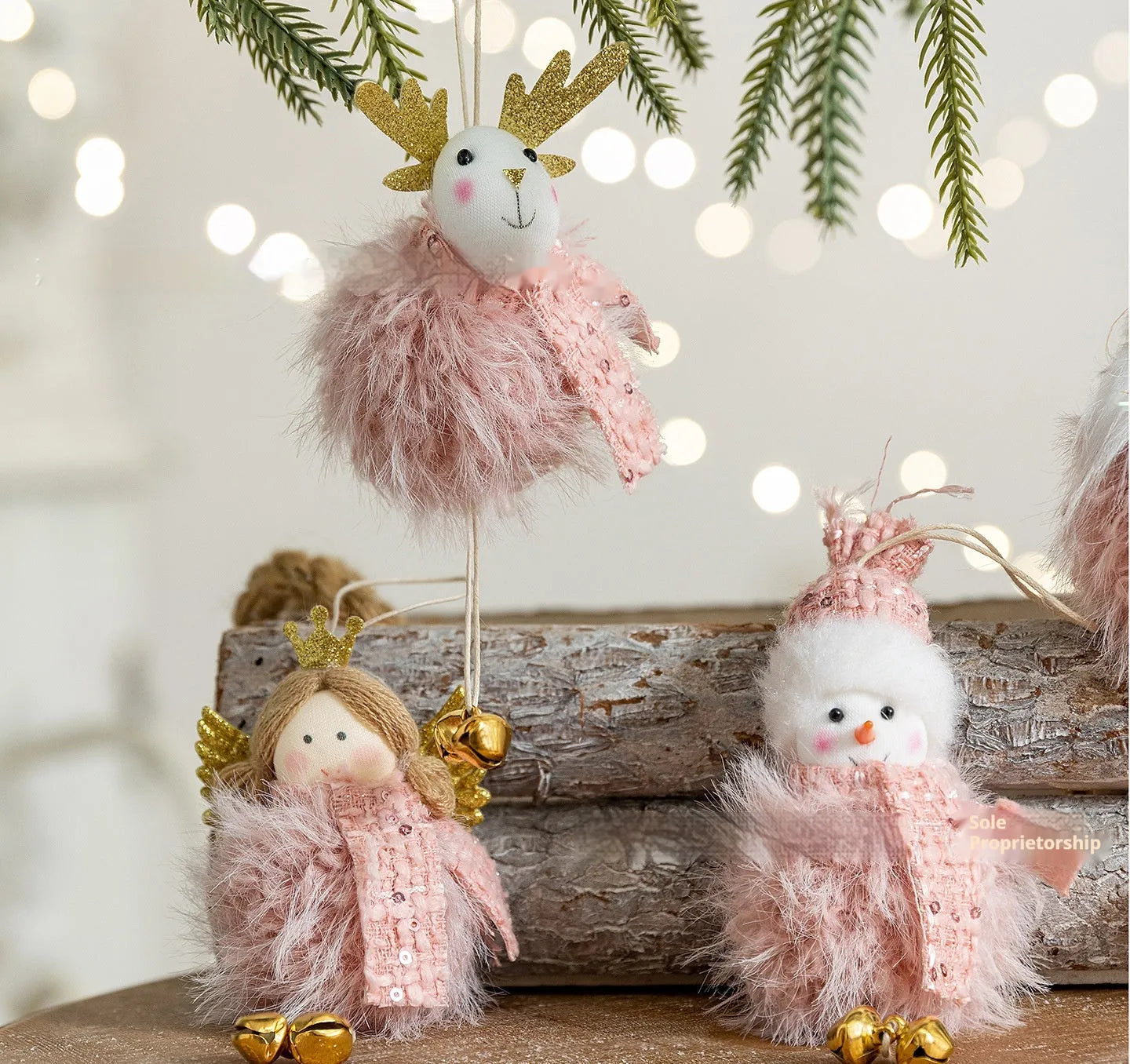 Pink plush snowman doll pendant Christmas decoration with hanger