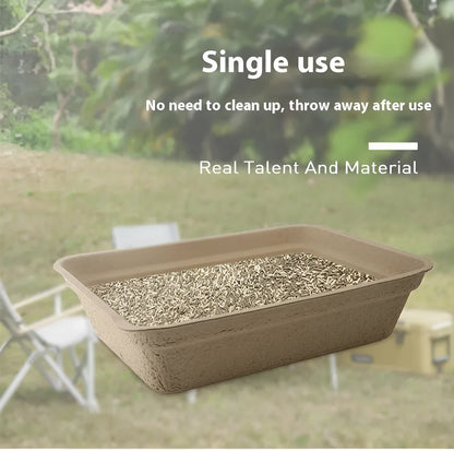 Brown disposable biodegradable cat litter box shown in three different size options
