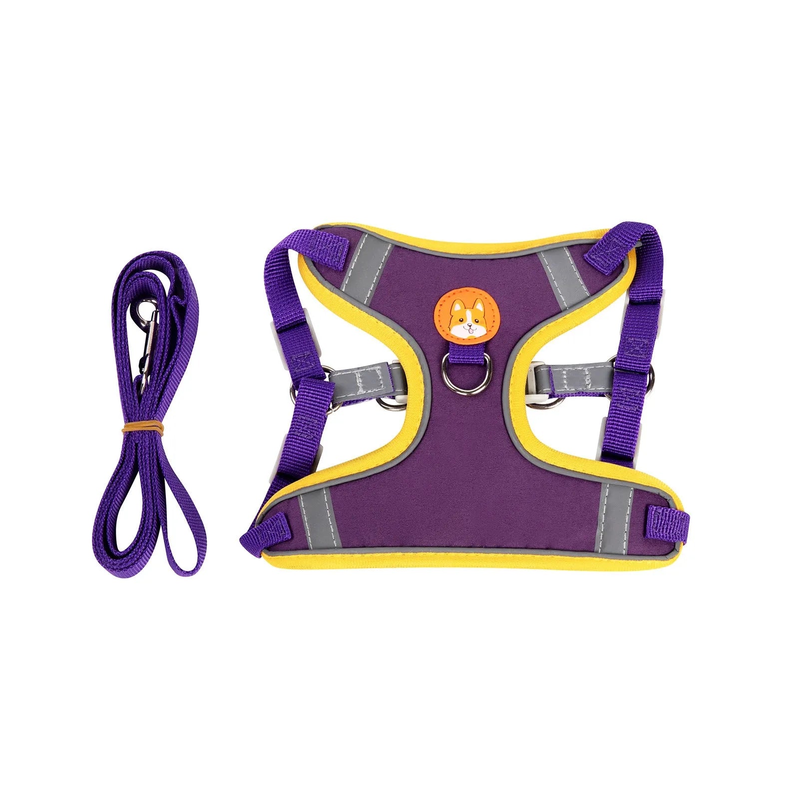 Dog haulage rope package with adjustable vest harness in purple, blue, orange, red, brown, or green