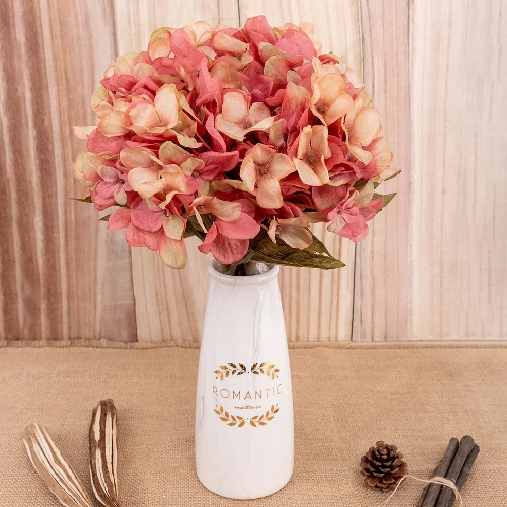 36cm artificial hydrangea branch with 16cm flower heads in coffee brown colour