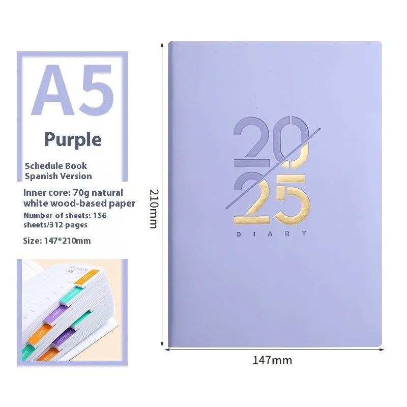 A5 daily planner schedule book with soft faux leather cover in multiple colour options