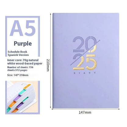 A5 daily planner schedule book with soft faux leather cover in multiple colour options