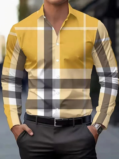 Man's striped long sleeve shirt with button lapel in polyester fabric
