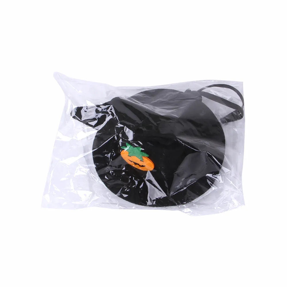 Pet Halloween hat with embossed pumpkin design on cloth material for cats and dogs