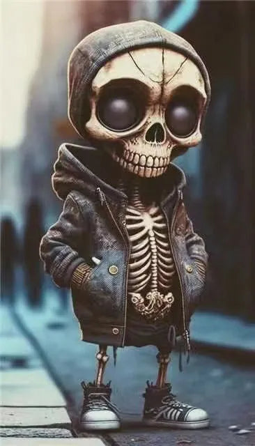 Resin skeleton figurine ornament measuring 15cm tall with detailed sculptural elements