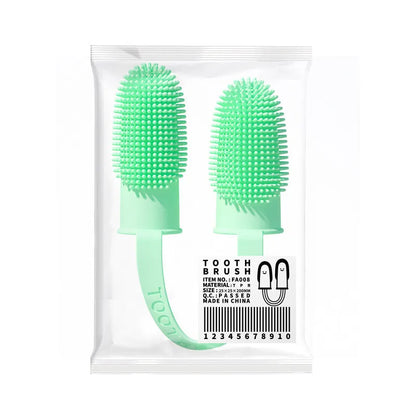 Pet dental finger cleaning set with double brush design in TPR material for tooth stain removal