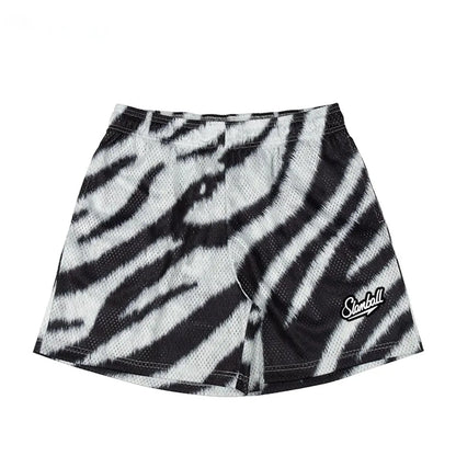 Men's leopard print quick-dry polyester sports shorts for basketball and fitness training