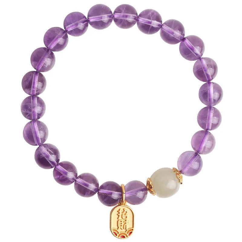 Amethyst geometric crystal bead bracelet for women, 8mm bead size.