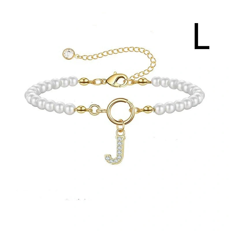 2024 Fashion Toggle Clasp Initial Bracelet with 6mm Pearl