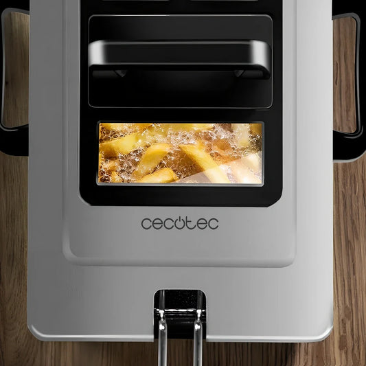 Silver 3-litre french fries fryer with Teflon non-stick coating and mechanical timer