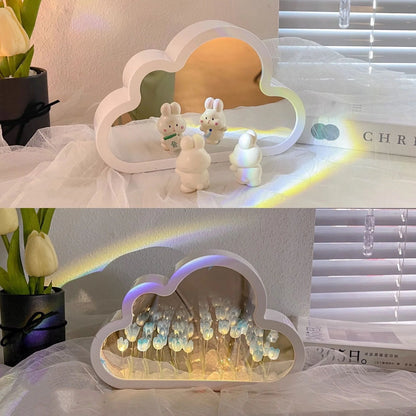 DIY Tulip Night Lamp with decorative mirrors and LED lighting in pink, purple, and blue