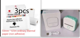 Compact Bluetooth-enabled thermal label printer in white, pink, and green colors with various label options
