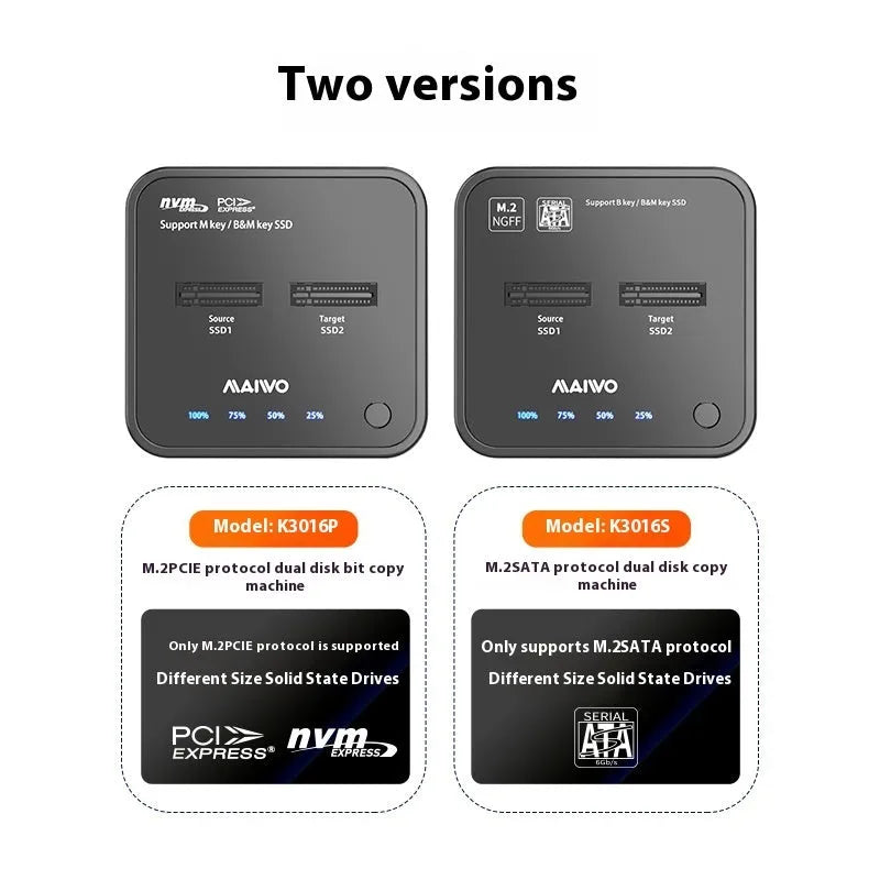 MAIWO K3016 M.2 Solid State Drive Dock with Integrated Duplicator for Cloning SATA and NVMe Drives at Speeds Up to 10Gbps Using USB 3.2 Gen 2 Connectivity