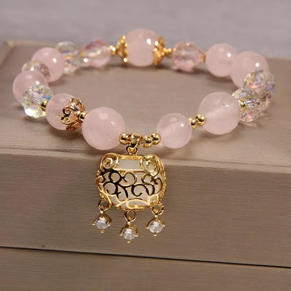 Yellow agate crystal bracelet for women with gold silk threading in khaki colour