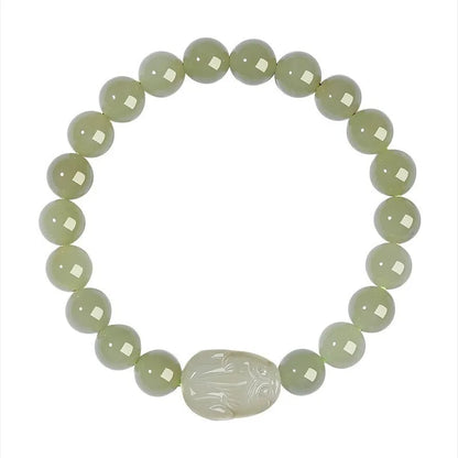 Women's polished Hetian jade ethnic bracelet showing 6mm, 8mm, and 10mm bead size options.