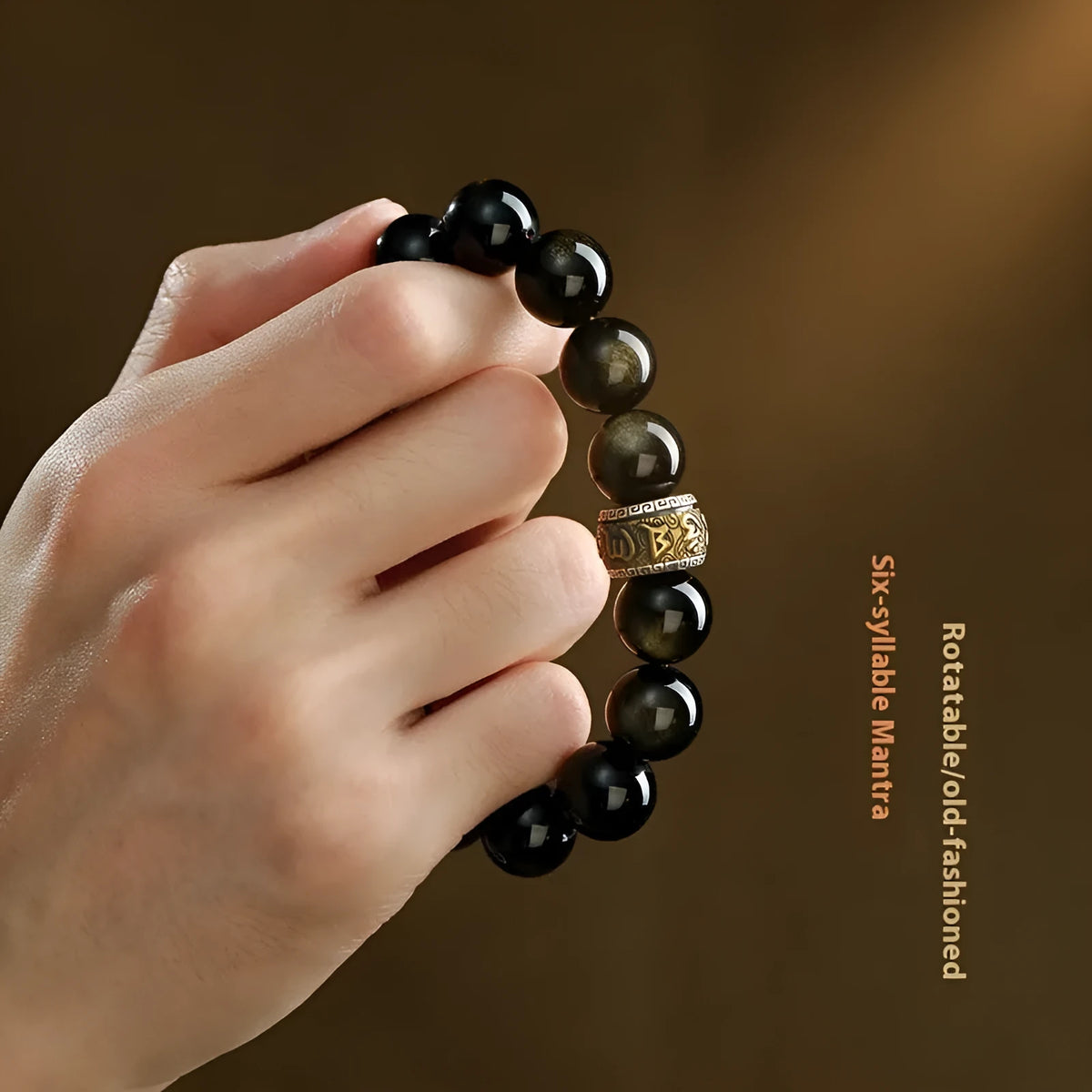 Hand-carved cinnabar bead bracelet with animal zodiac designs in gold or silver stone