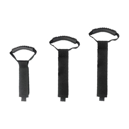 Portable heavy-duty nylon storage strap with Velcro handle for outdoor products, available in S, M, and L.