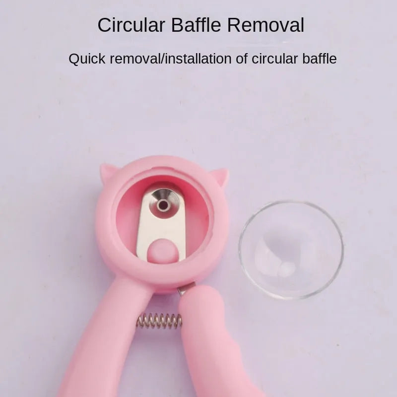 Blue pet nail clipper with stainless steel sickle blade and safety guard for trimming dog or cat claws.