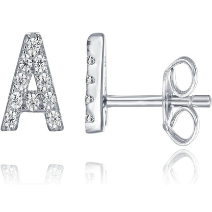 Brass gold plated alphabet letter earrings with zircon accents showing A-Z character options