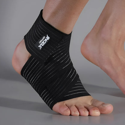 Adjustable elastic sports ankle bandage in black or khaki for basketball running cycling