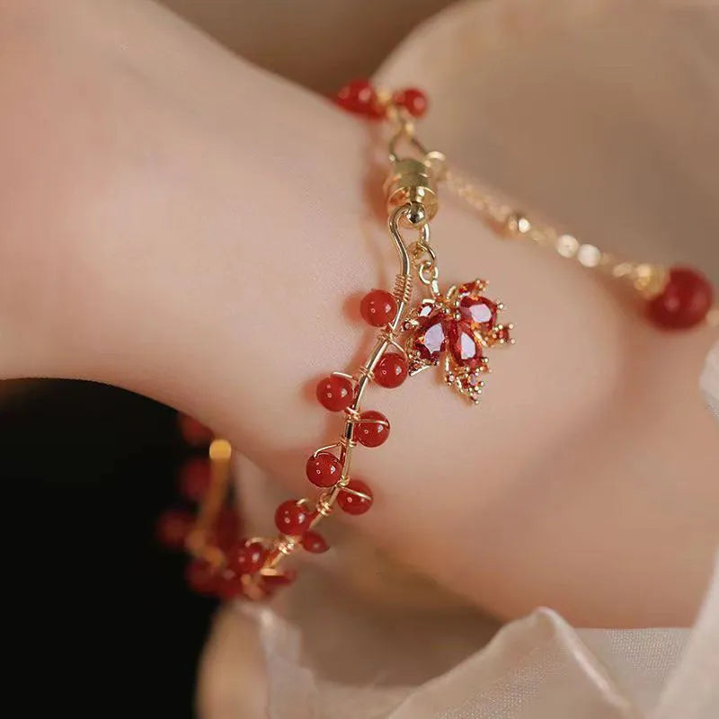 Girls magnetic bracelet Maple Leaf design Chinese style red ginkgo leaf alloy jewellery for teens and adults