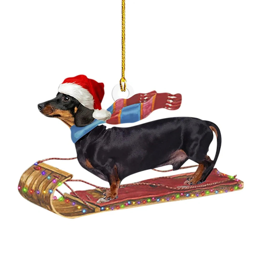 8cm acrylic Christmas sausage dog decoration in assorted colours for holiday displays