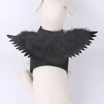 Halloween angel wings dog costume with chest-back harness in black or white felt cloth