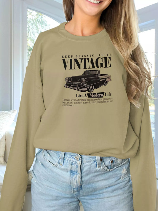 Women's grey long sleeve hoodie with printed design, sizes S to 2XL