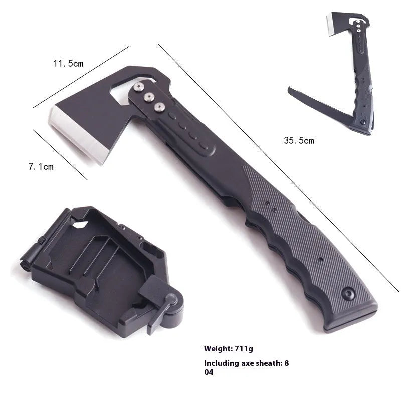 Stainless steel camping axe with ABS handle showing 40cm length