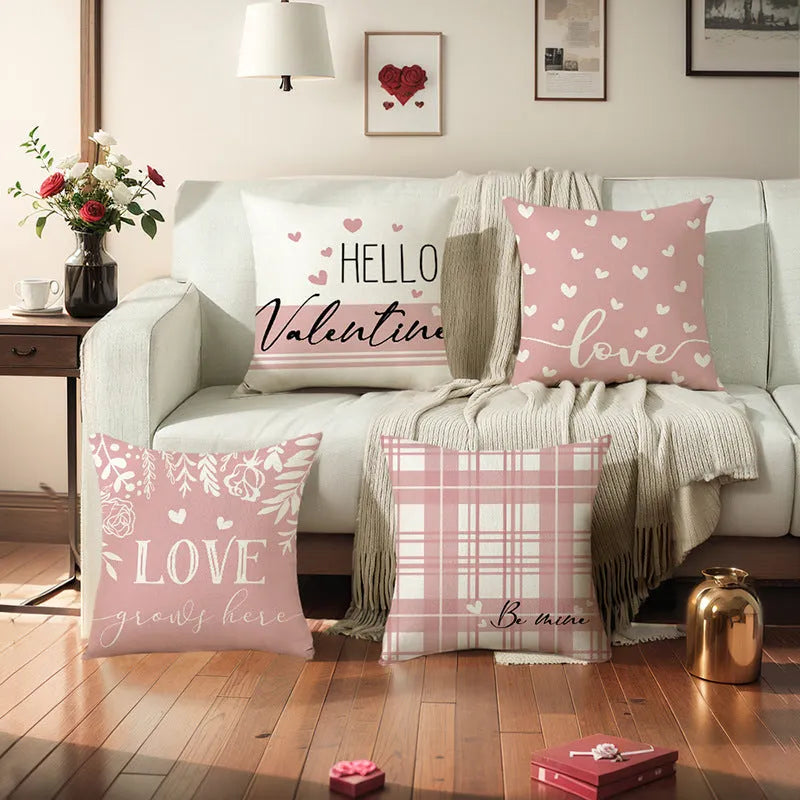 Plaid heart printed Valentine's Day pillow cover measuring 45x45cm in one of four colour options