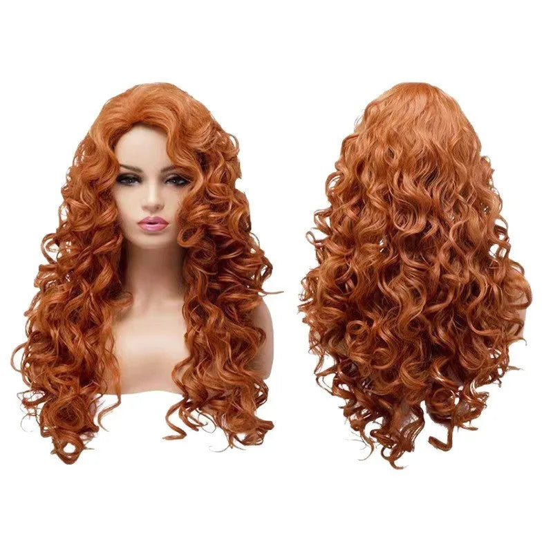 Brown long curly wig with instant noodles fluffy texture for cosplay