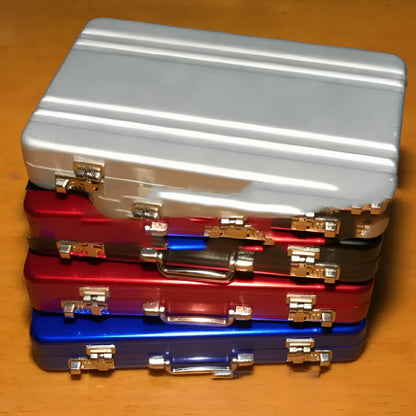 Slim aluminium alloy card holder in red, blue, black, silver, pink, or gold.