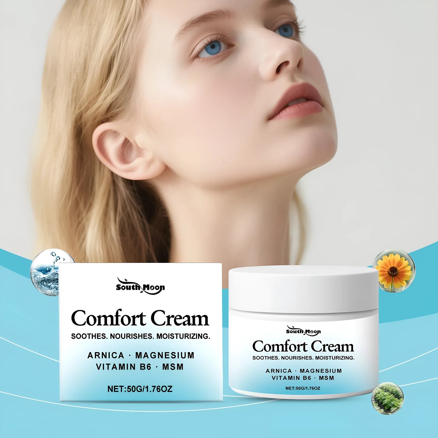 White jar of 50g Gentle Hydrating Body Moisturising Cream with Shanjinchehua.