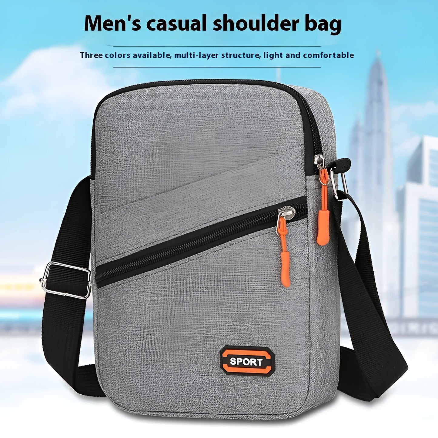 Ultra-light Oxford cloth commuter crossbody bag in solid colour with contrast stitching.