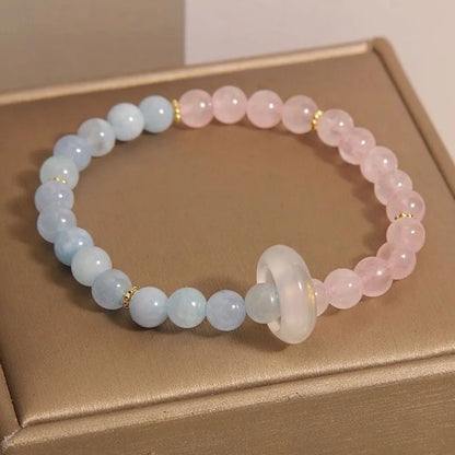 Aquamarine crystal bracelet with pink blue colour and geometric design elements
