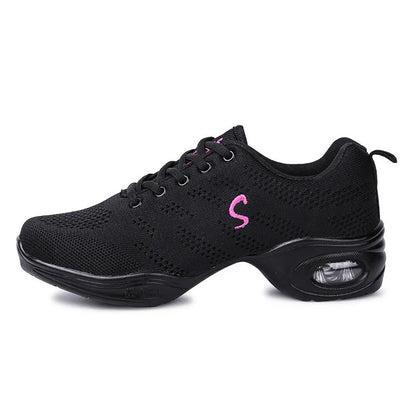 Women's breathable fly woven mesh dancing shoes in a light colour with a soft PU sole.