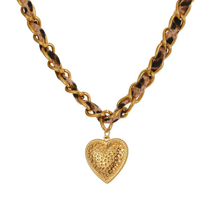 Stainless steel leopard love pendant necklace with geometric design on 41-50cm adjustable chain