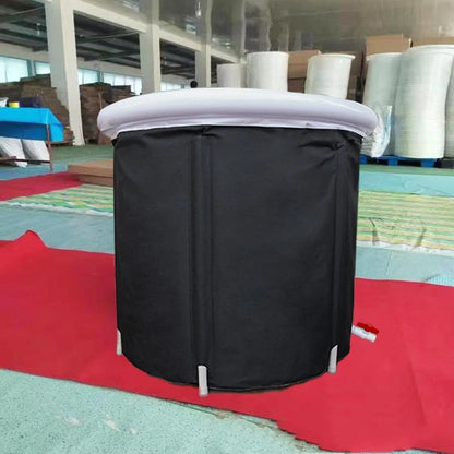 Black portable inflatable ice bath with 70x80cm internal space and triple-layered insulated fabric