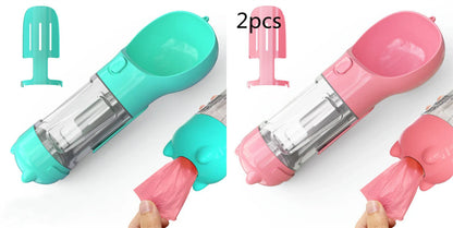 Multipurpose Pet Water Bottle with Feeding Bowl and Waste Bag Storage - Durable, Portable, and Convenient