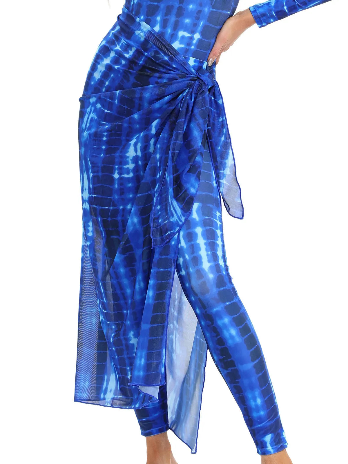 Muslim conservative beach swimsuit three-piece set with long sleeves and matching apron in polyester fabric