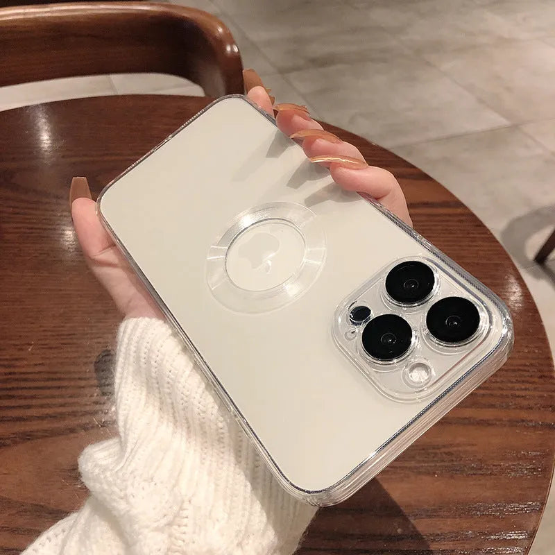 Electroplated silicone iPhone case with built-in camera lens protector shown in Far Peak Blue colour.