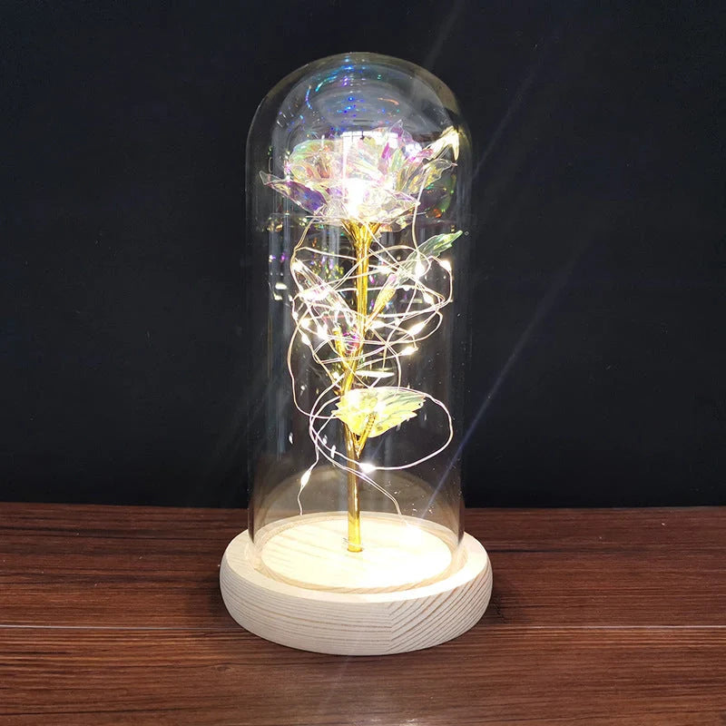 Enchanted Forever Rose in Glass LED Light Christmas Decoration with wooden base