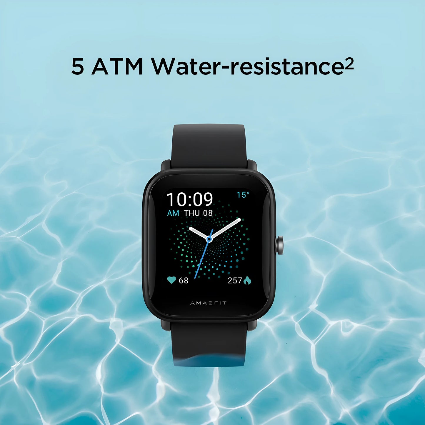 Smartwatch with colour screen showing blood oxygen reading on silicone strap