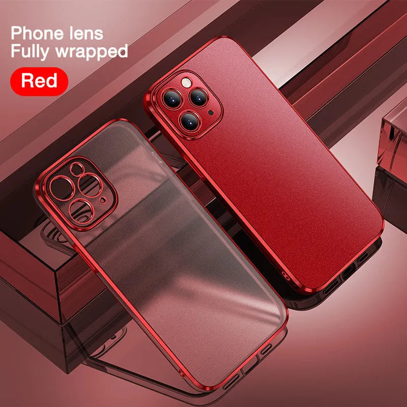 Rubik's Cube straight edge frosted iPhone 12 case in multiple colour options showing front and back views