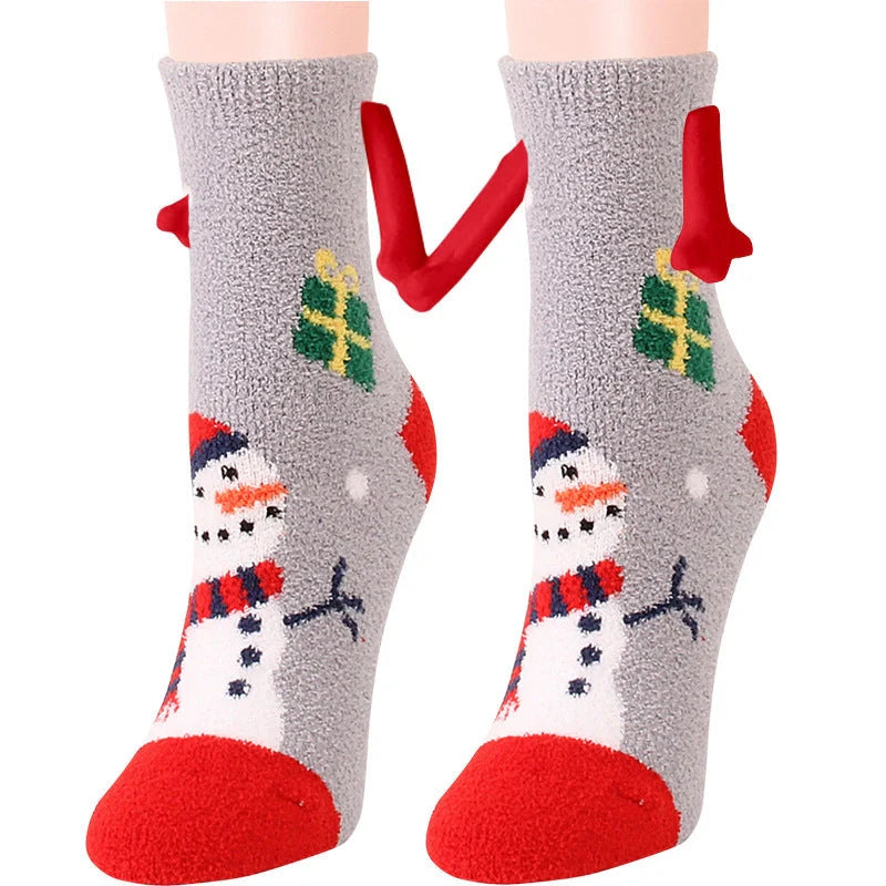 Christmas couple socks with magnetic suction feature for hand holding, in various animal patterns