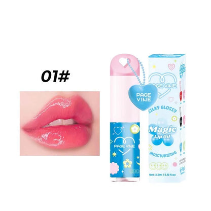 Colour-changing lip gloss with love pendant charm on applicator, from the Princess series.